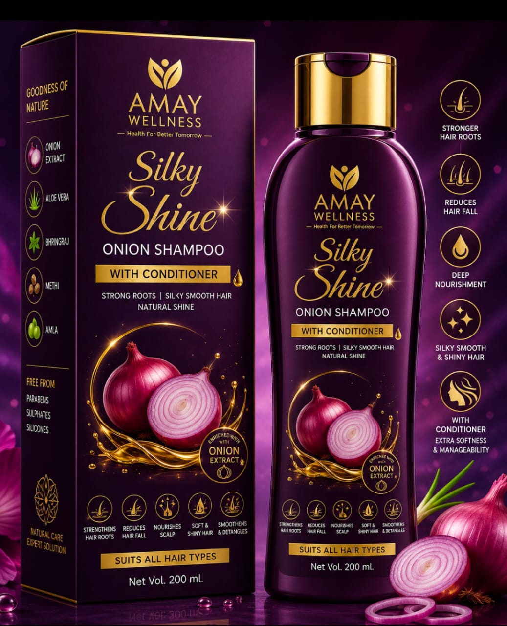 Amay Silky Shine Onion Shampoo